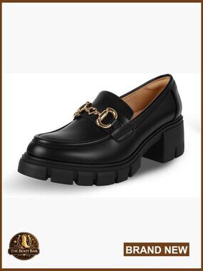 Platform Loafers Chunky Heel Slip Ons Comfortable Work Office Shoes